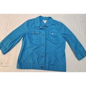 Christopher & Banks Womens‎ Sz M Teal Jacket Cotton Blend Spring Summer Bright